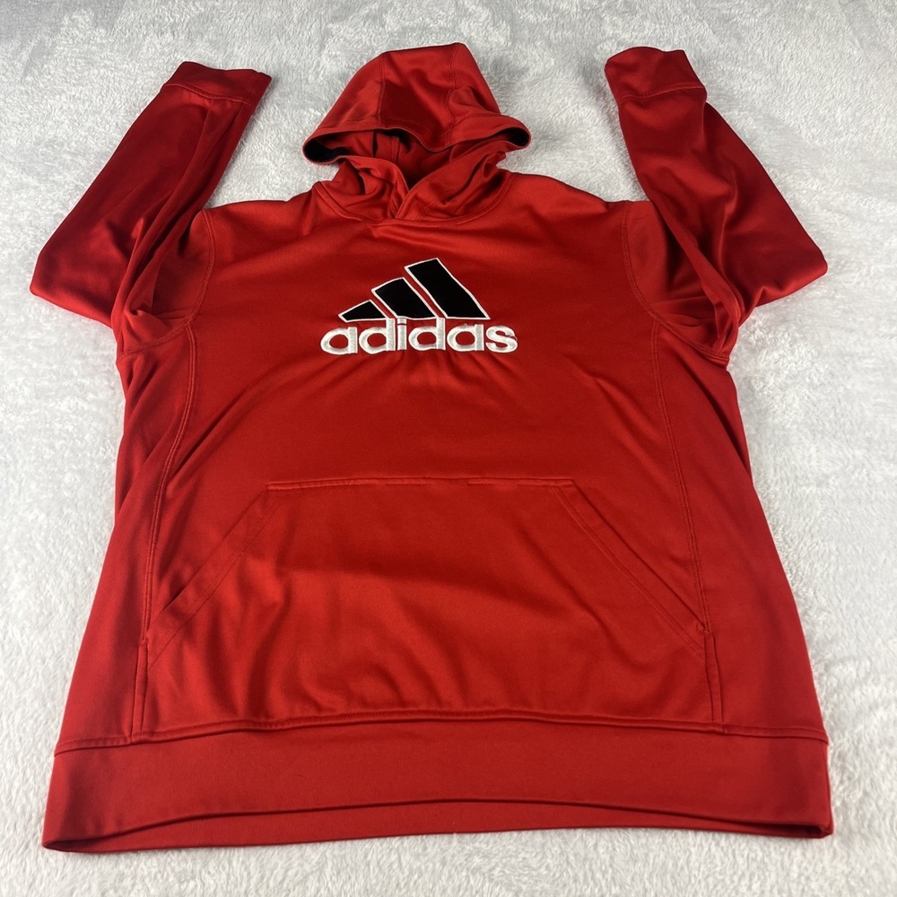 Adidas Hoodie Kids XL-18 Red Embroidered Logo Athletic Sweatshirt
